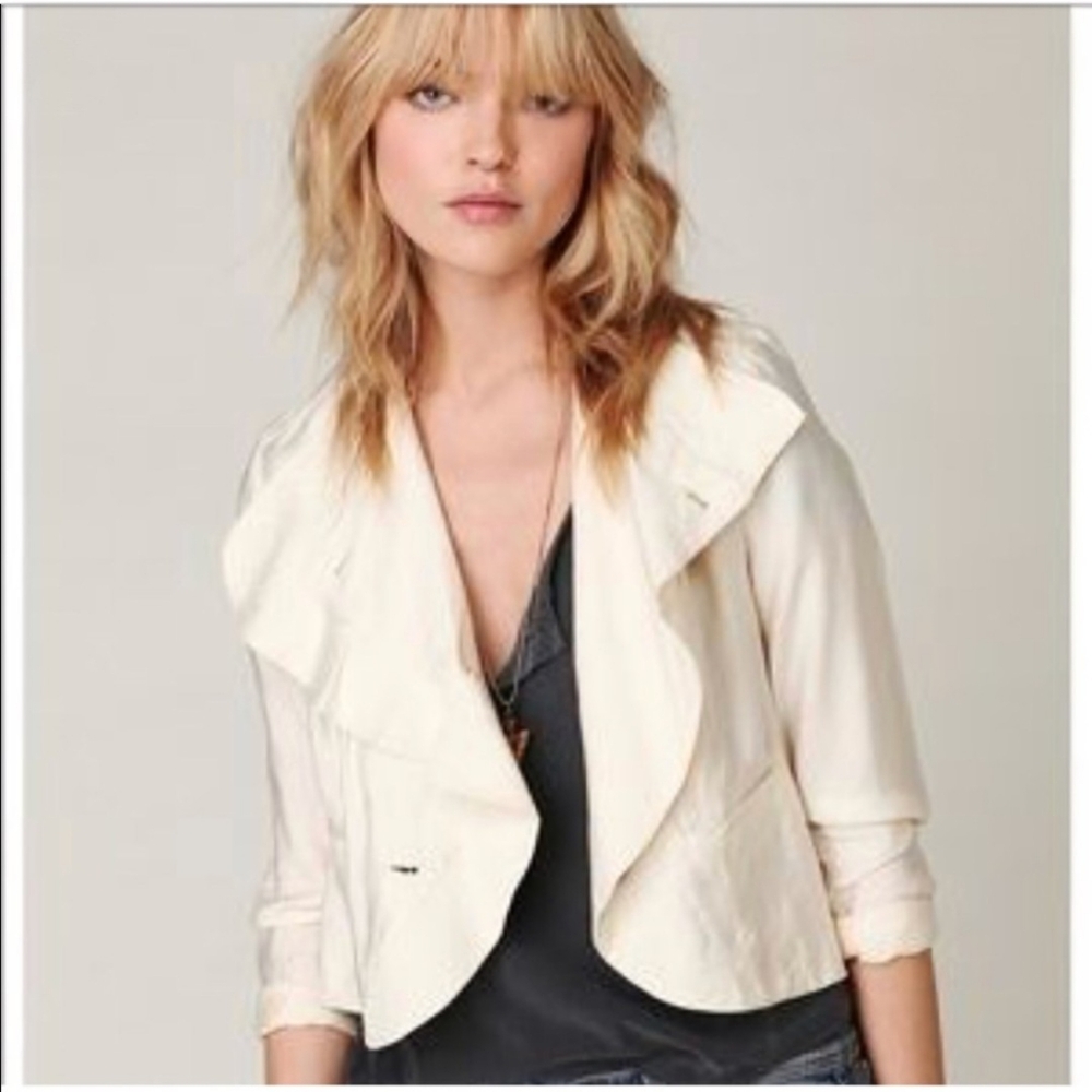 Free People Cream Blazer with Cascading Front and Relaxed Fit
